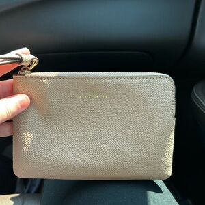 Coach Beige Wristlet with Gold Accents
